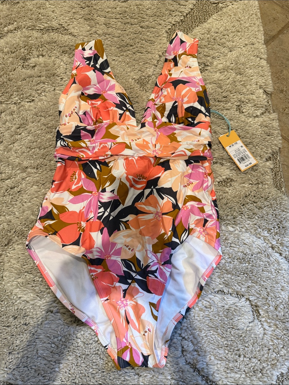 Kona Sol Floral One-Piece Swimsuit in Pink, Coral & Cream